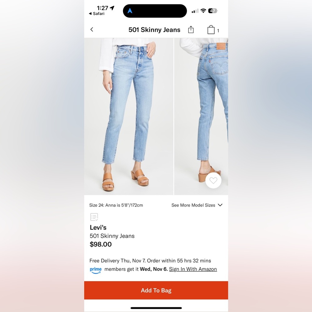 Great condition levi 501 skinny